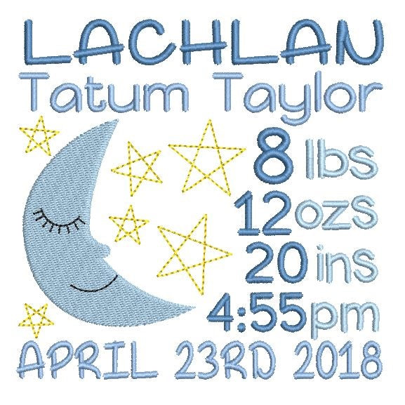 Baby birth announcement template machine embroidery design by rosiedayembroidery.com
