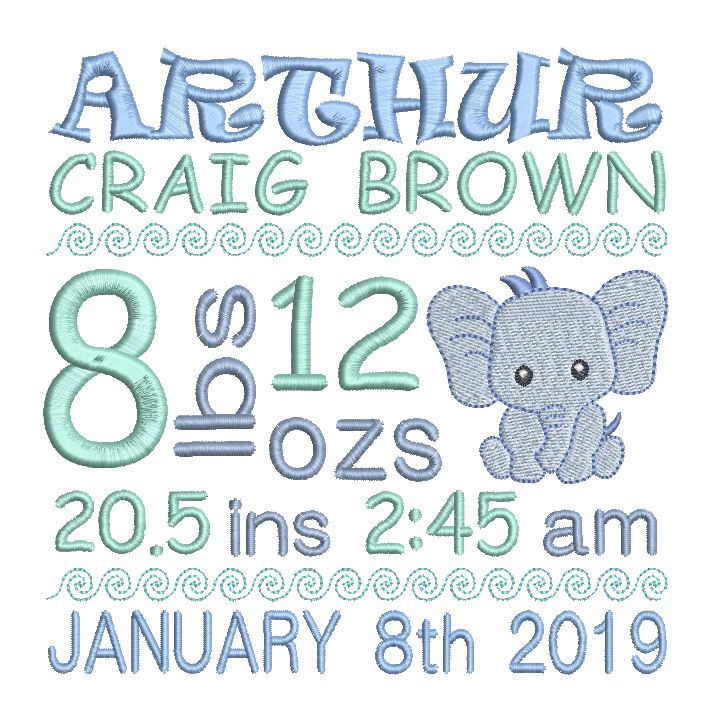 Baby birth announcement template machine embroidery design by rosiedayembroidery.com