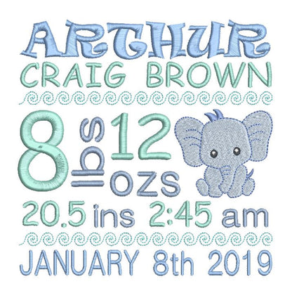 Baby birth announcement template machine embroidery design by rosiedayembroidery.com