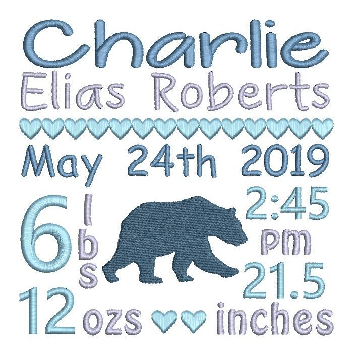 Baby birth announcement template by rosiedayembroidery.com