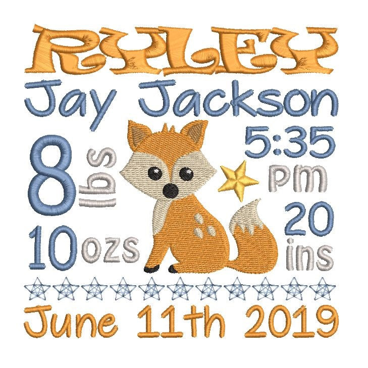 Baby birth announcement by rosiedayembroidery.com