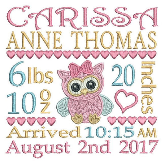Baby birth announcement template machine embroidery design by rosiedayembroidery.com