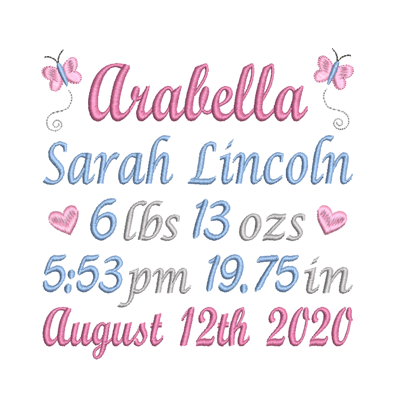 Baby Birth Announcement -Customised Machine Embroidery Design by rosiedayembroidery.com