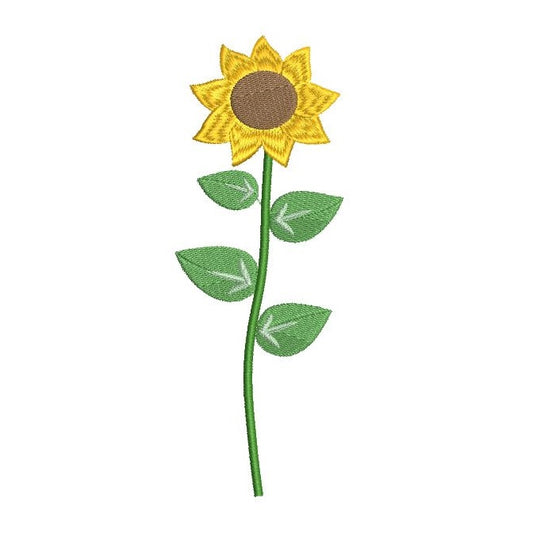 Long stem sunflower machine embroidery design by rosiedayembroidery.com