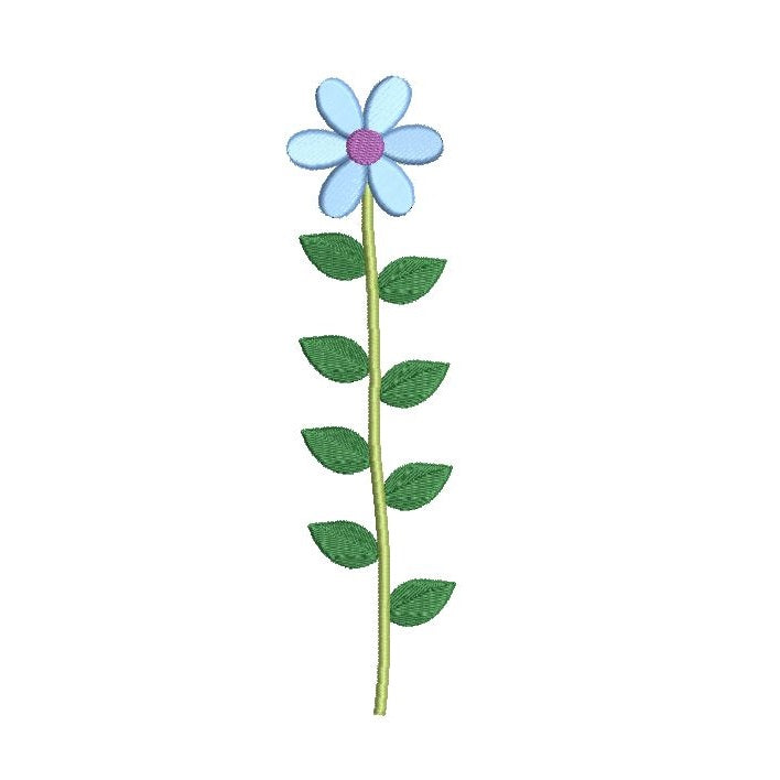 Long stem flower - blue flower machine embroidery design by rosiedayembroidery.com