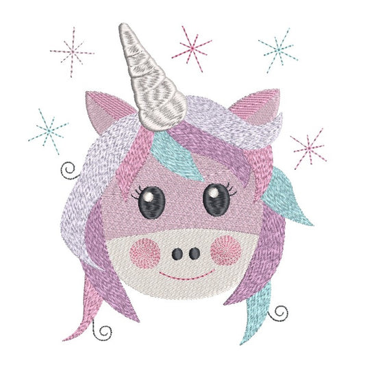 Sweet unicorn face fill stitch machine embroidery design by rosiedayembroidery.com