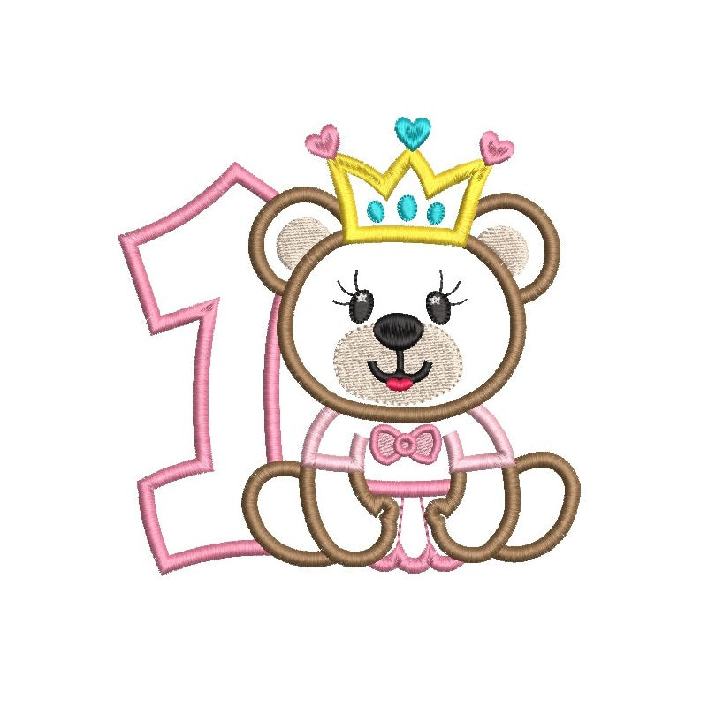1st birthday teddy princess applique machine embroidery design by rosiedayembroidery.com