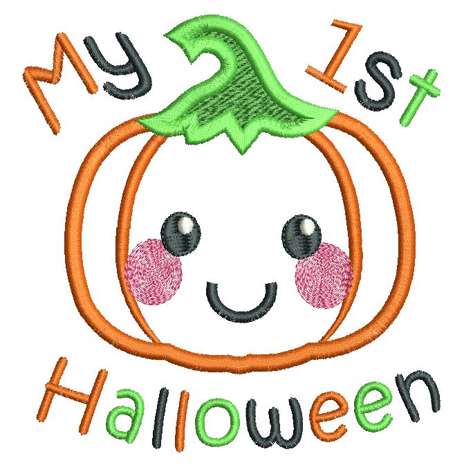 My 1st Halloween pumpkin applique machine embroidery design by rosiedayembroidery.com