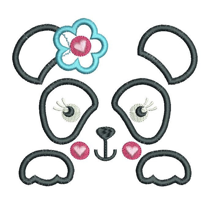 Panda applique machine embroidery design by rosiedayembroidery.com