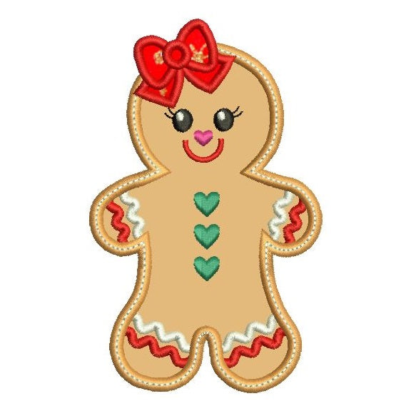 Christmas gingerbread girl applique machine embroidery design by rosiedayembroidery.com
