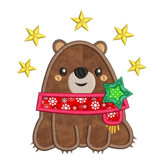 Christmas bear applique machine embroidery design by rosiedayembroidery.com