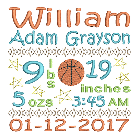 Baby Birth Announcement -Custom Embroidery Design by rosiedayembroidery.com