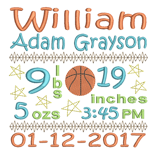 Baby Birth Announcement -Custom Embroidery Design by rosiedayembroidery.com