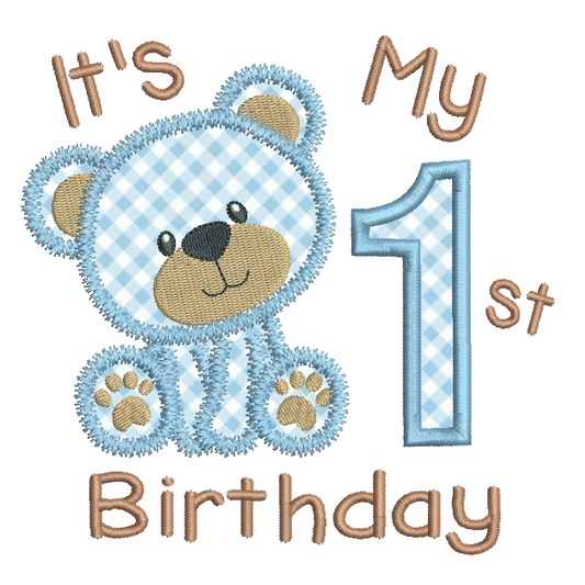 My 1st birthday teddy applique machine embroidery design by rosiedayembroidery.com