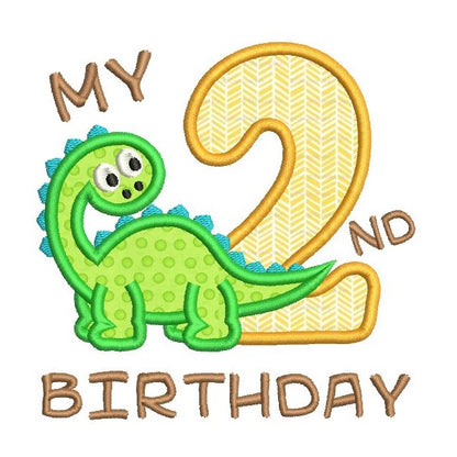 2nd birthday dinosaur applique machine embroidery design by rosiedayembroidery.com