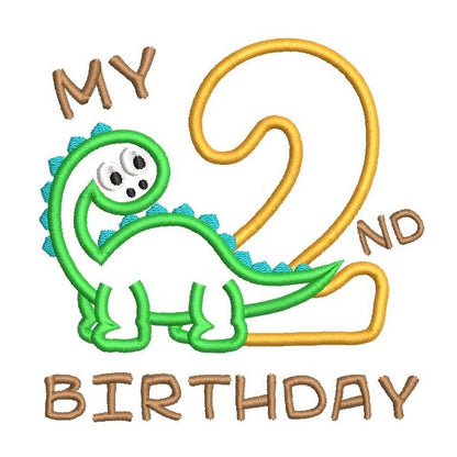 2nd birthday dinosaur applique machine embroidery design by rosiedayembroidery.com