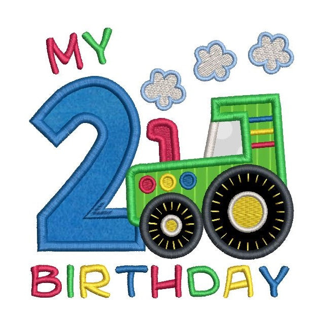 2nd birthday tractor applique machine embroidery design by rosiedayembroidery.com