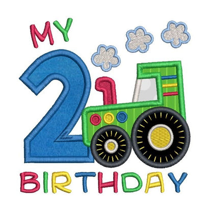 2nd birthday tractor applique machine embroidery design by rosiedayembroidery.com