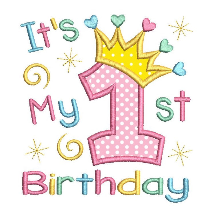 1st birthday applique machine embroidery design by rosiedayembroidery.com