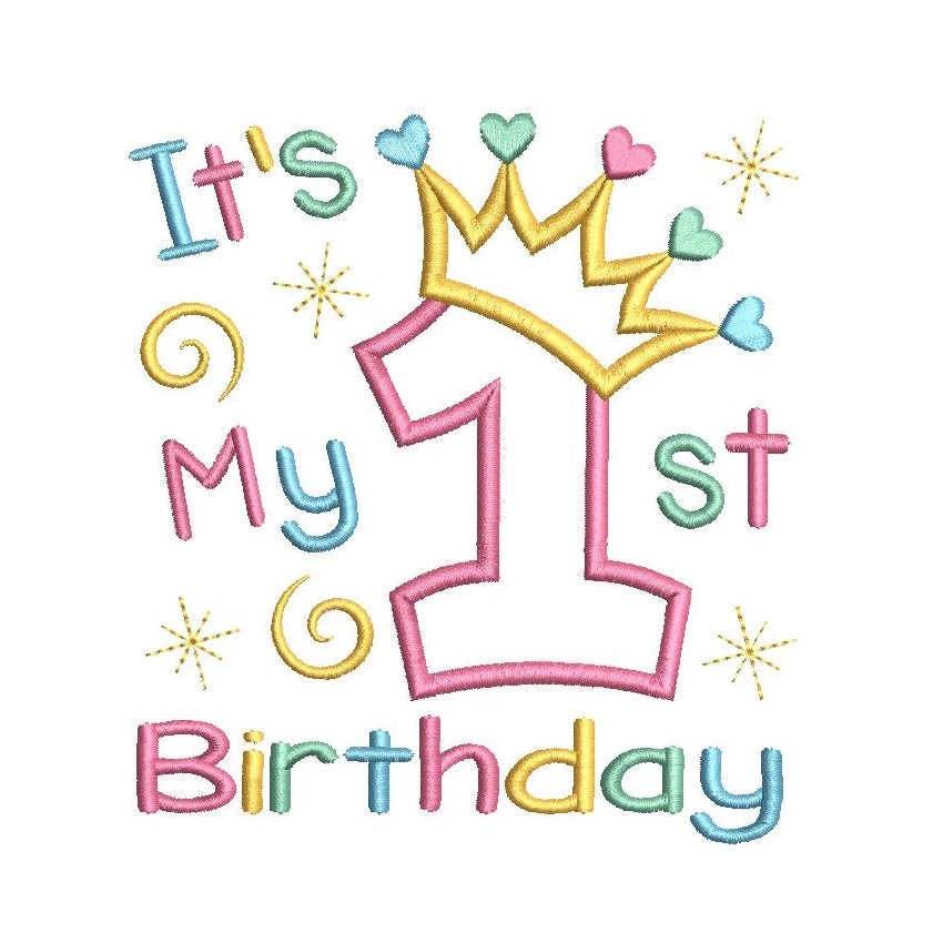 1st birthday applique machine embroidery design by rosiedayembroidery.com