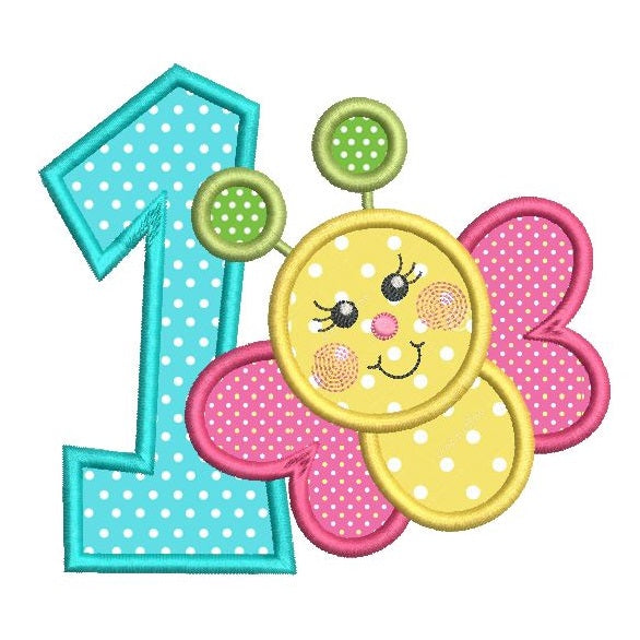 1st birthday butterfly applique machine embroidery design by rosiedayembroidery.com