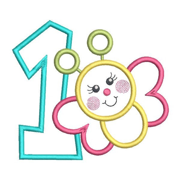 1st birthday butterfly applique machine embroidery design by rosiedayembroidery.com