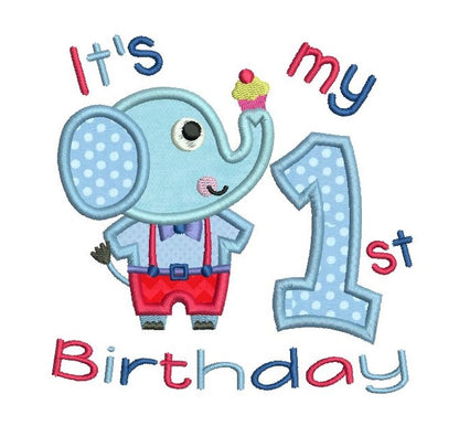 1st birthday elephant applique machine embroidery design by rosiedayembroidery.com