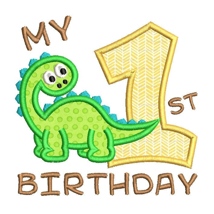 1st birthday dinosaur applique machine embroidery design by rosiedayembroidery.com