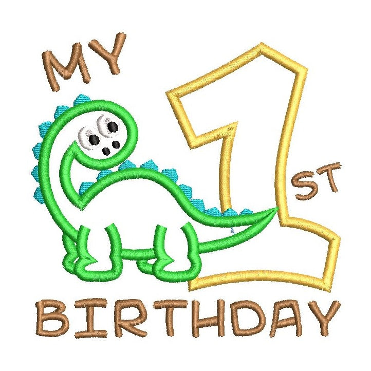 1st birthday dinosaur applique machine embroidery design by rosiedayembroidery.com