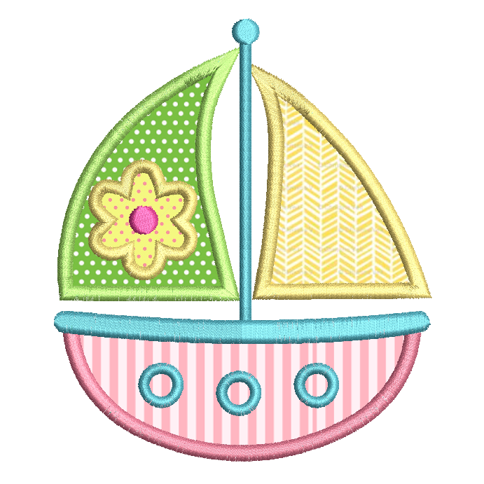 Sailing boat applique embroidery design by rosiedayembroidery.com