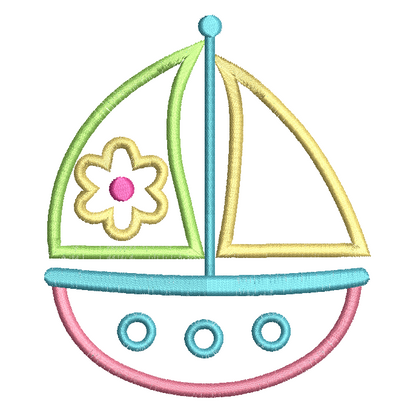 Sail boat applique machine embroidery design by rosiedayembroidery.com