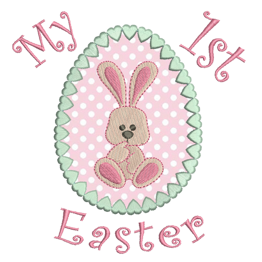 Easter bunny in egg applique machine embroidery design by rosiedayembroidery.com