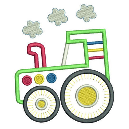 Toy Tractor applique machine embroidery design by rosiedayembroidery.com