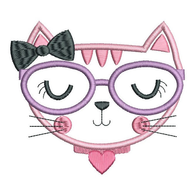 Pink cat applique machine embroidery design by rosiedayembroidery.com