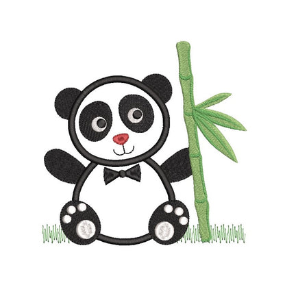 Bamboo panda applique machine embroidery design by rosiedayembroidery.com