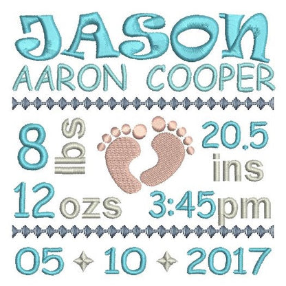 Baby birth announcement template machine embroidery design by rosiedayembroidery.com