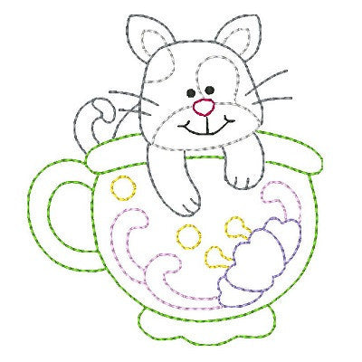 Kitten in a cup machine embroidery design by embroiderytree.com
