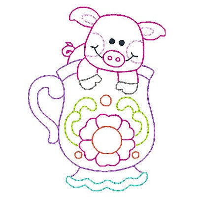 Piglet in a cup machine embroidery design by embroiderytree.com