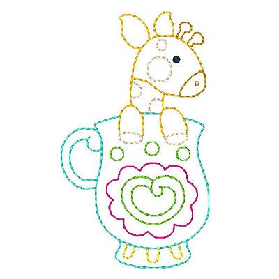 Giraffe in a cup machine embroidery design by embroiderytree.com