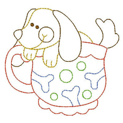Puppy in a cup machine embroidery design by embroiderytree.com