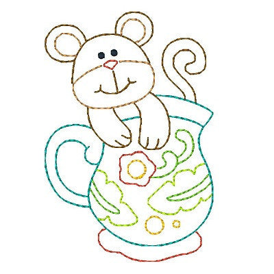 Mouse in a cup machine embroidery design by embroiderytree.com