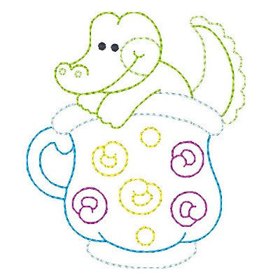 Crocodile in a cup machine embroidery design by embroiderytree.com