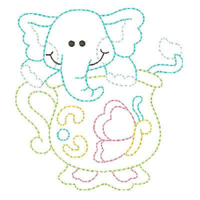 Elephant in a cup machine embroidery design by embroiderytree.com