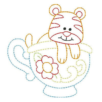 Tiger in a cup machine embroidery design by embroiderytree.com