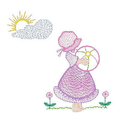 Sun bonnet girl machine embroidery design by embroiderytree.com