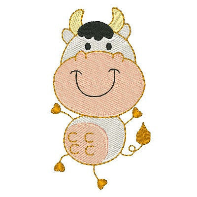 Big head cow machine embroidery design by embroiderytree.com