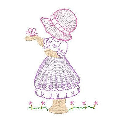 Sun bonnet girl machine embroidery design by embroiderytree.com