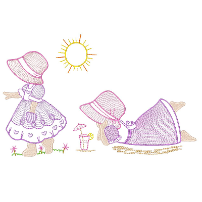 Sun Bonnet Girls Set of machine embroidery designs by embroiderytree.com