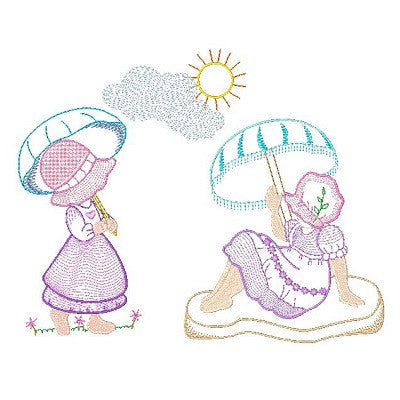 Sun Bonnet Girls Set of machine embroidery designs by embroiderytree.com