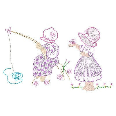 Sun Bonnet Girls Set of machine embroidery designs by embroiderytree.com